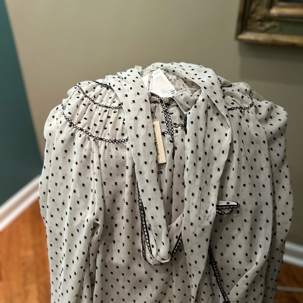 Max Studio Ivory Top with Black Dots